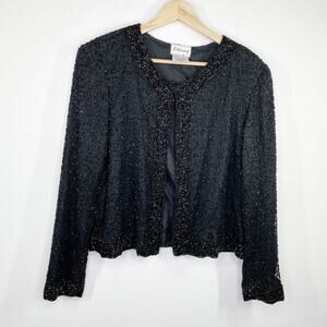 Stenay Vintage Black 100% Silk Long Sleeve Beaded Jacket Women's Size Large L